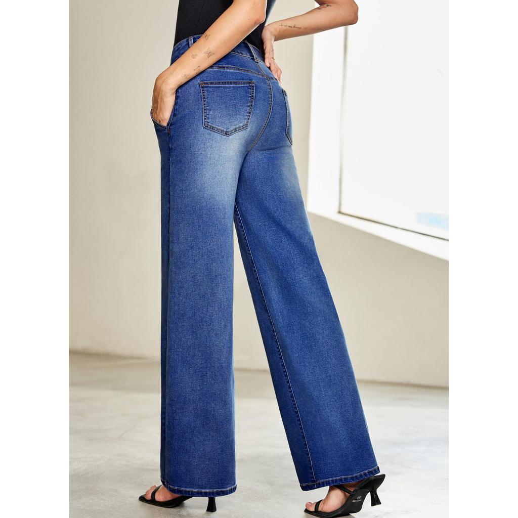 Jeans For Women Wide Leg High Waisted Stretchy Straight Leg Jean With Pockets