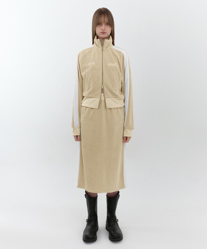 Oioi Collection Layered Logo Velvet Skirt_Cream