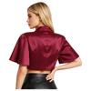 Women Satin Jacket Top Lapel Collar Flutter Sleeve Front Button Blouse Victorian Style for Casual Daily Party Wear