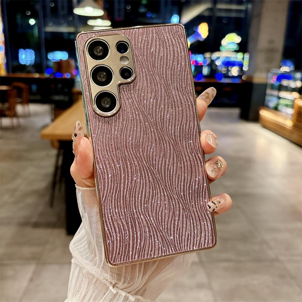 Glitter Water Flow Pattern PU Leather Case for Samsung Galaxy S25 Edge S24 Ultra S23 FE Plating Camera Lens Protection Cover