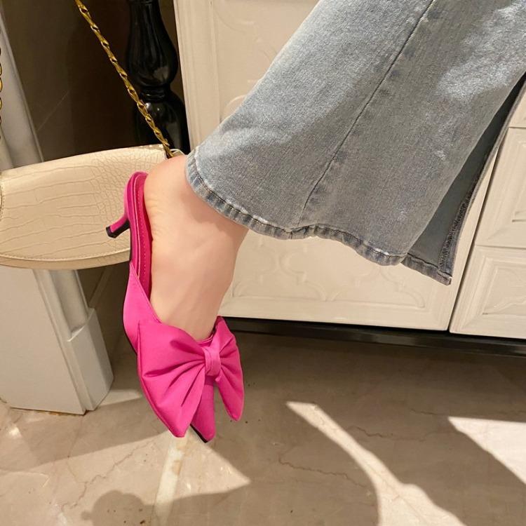 Spring and summer new fashion pointed middle heel thin heel bag head single shoes half slippers women wear high heels cool slippers