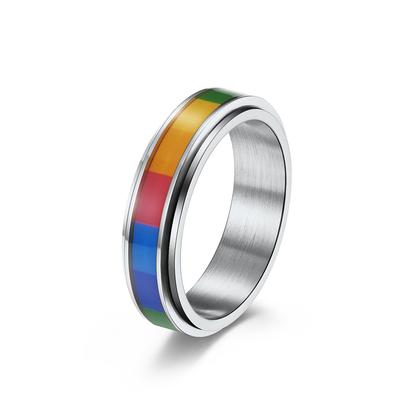Rotating Stainless Steel Rainbow Ring with A Niche Personality