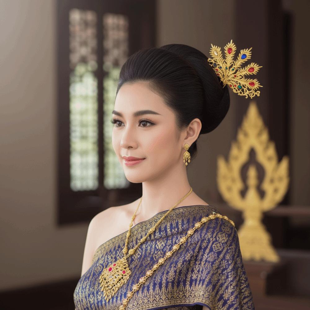 Gold Thai Hair Sticks Silver U-shaped Hair Fork Vintage Thai Metal Leaves Hairpin  Festival