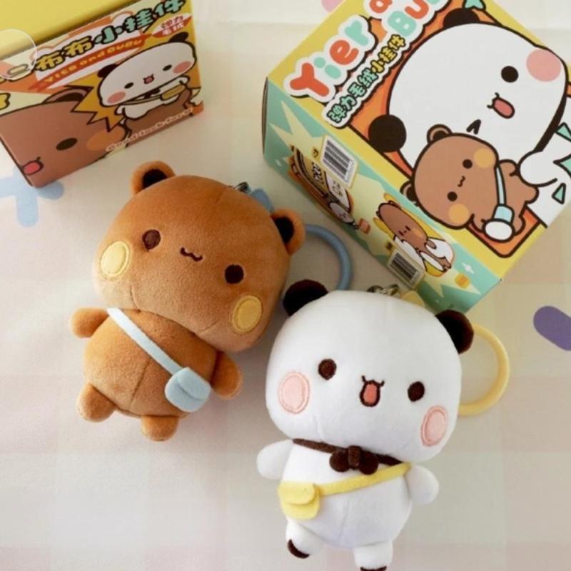 Non-Toxic Cute Bubu And Dudu Panda Plush Keychain Kawaii Cartoon Fluffy Brown Bear Toy Bag Pendant Couple Birthday Gifts Valentine'S Day