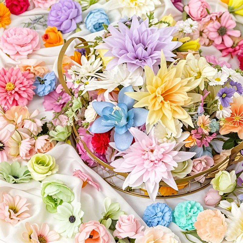 20/52Pcs Random Mix Artificial Flowers Silk Fake Rose Peony Flowers Heads for Home Room Wedding Decor DIY Craft Gifts Accessory