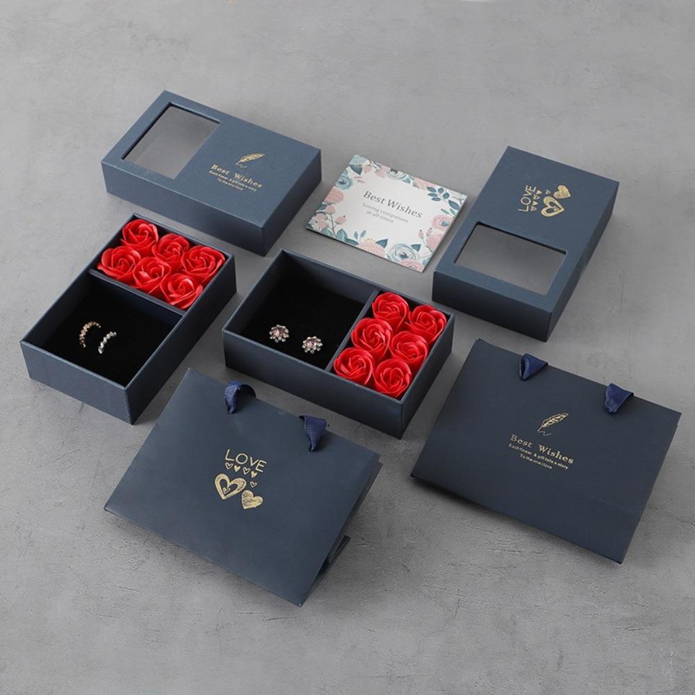 Window Opening Ring Box Eternal Flower Jewelry Gift Packaging Box  for Wife Mom Girlfriend