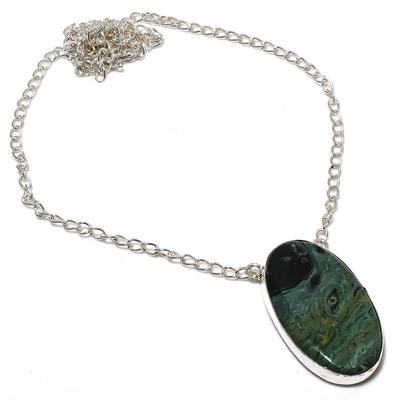 Natural Kambaba Jasper Gemstone 925 Sterling Silver Gift Necklace 18" a7L19