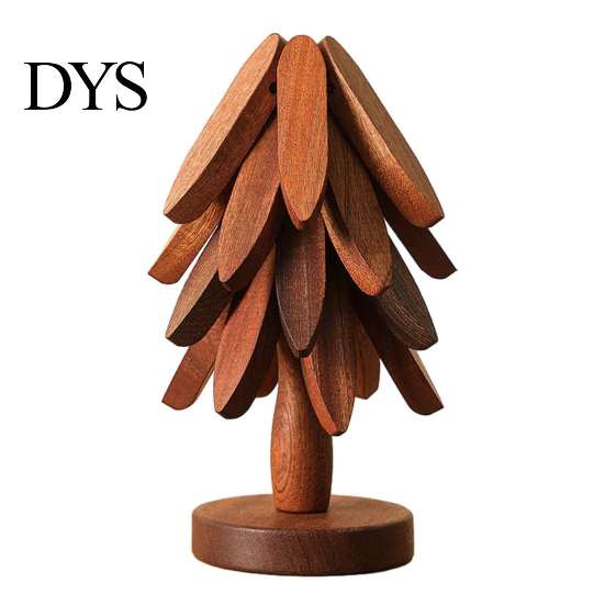 Non Slip Wood Trivet for Cast Iron Collapsible Wooden Trivets Hot Dishes, Christmas Tree Shaped Pot Mat Table, Heat Folding Potholder Resistant Holder