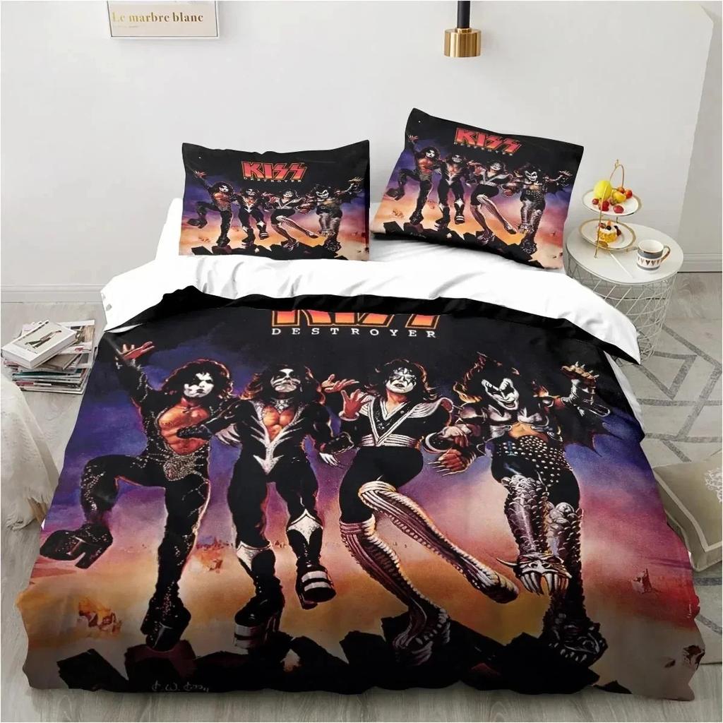 3D tlač Rock Band KISS Band Posteľná súprava Obliečka na posteľ Súprava na prikrývku Obliečka na vankúš Obliečka na posteľ King Queen Size Boys Obliečky pre dospelých