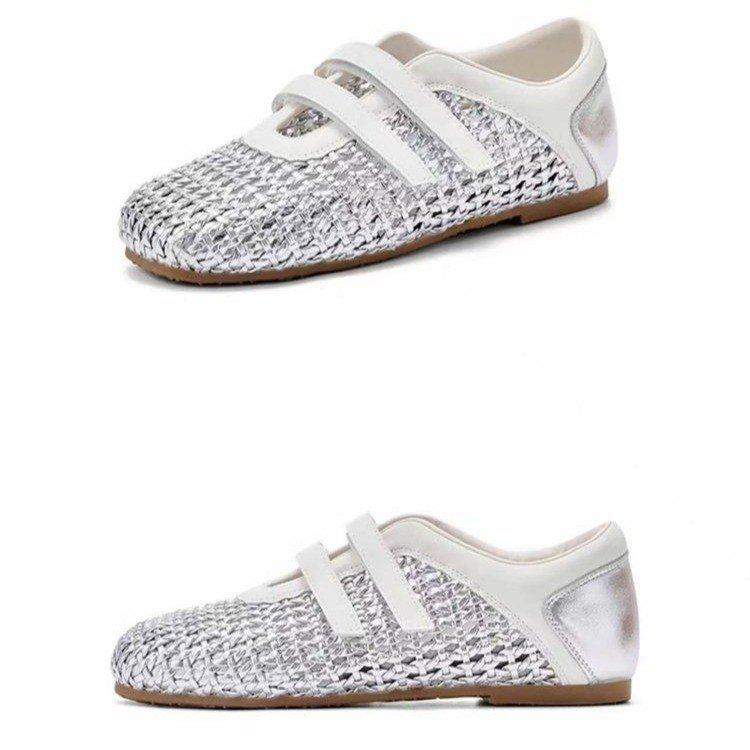 Niche Retro Woven Shallow Mouth Single Shoes Women's 2025 New Summer Mesh Breathable Soft Sole Casual Mary Jane Shoes Women