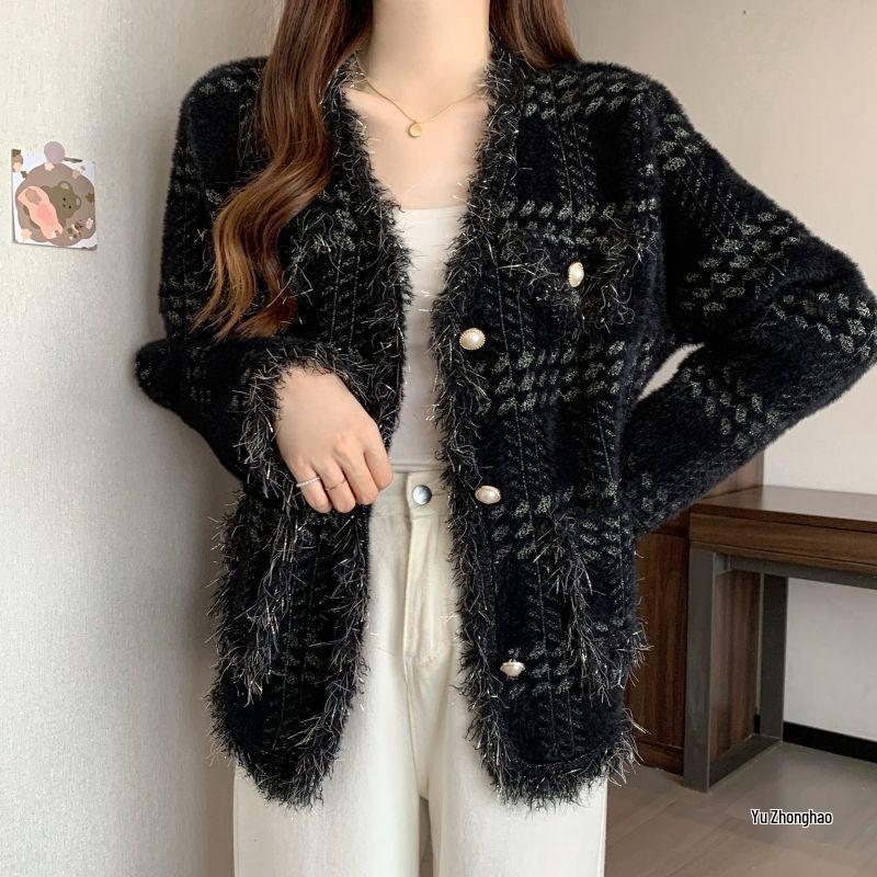French Chic Faux Mink Fur Tassel Cardigan - 2026 Autumn/Winter Korean Style Elegant Loose Jacket for Women