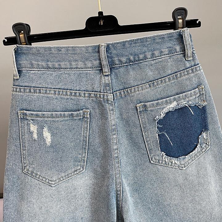 Džínové šortky s vysokým pasem s korálky s diamanty Dámské letní modely Slim Všestranné Roztrhané šortky s třásněmi