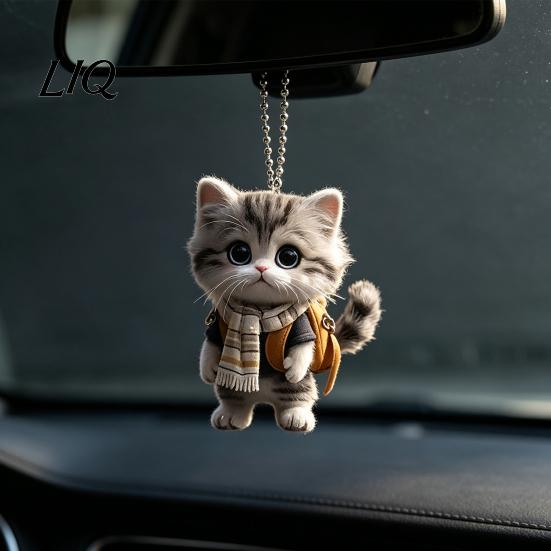 Creative Cat Gifts for Teens Acrylic Car Hanging Decor, Cute 2D Flat Rearview Mirror Transparent Ornament Pendant, Kawaii Keychain Accessories,