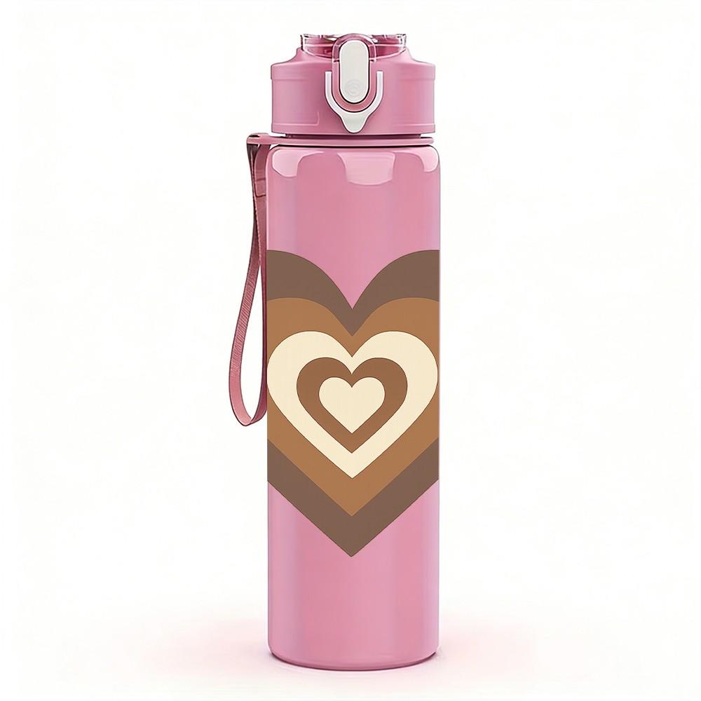 1PC Two Layered Heart Outline 750ml Color Plastic Sports Water Bottle Leakproof Flip Straw Lid Suitable for Sports Office Home Use