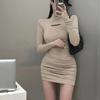 Sweet Spice Girl Black Long Sleeve Dress Women's Autumn and Winter New Waist Bottom Short Skirt Pure Desire Wind Hip Wrap Skirt