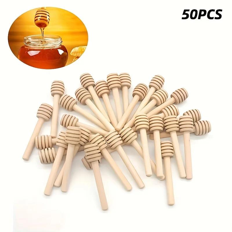 Mini Honey Stir Bar Mixing Handle Jar Spoon Practical Wood Dipper 10/30/50Pcs  Honey Long Stick Supplies Honey Kitchen Tools