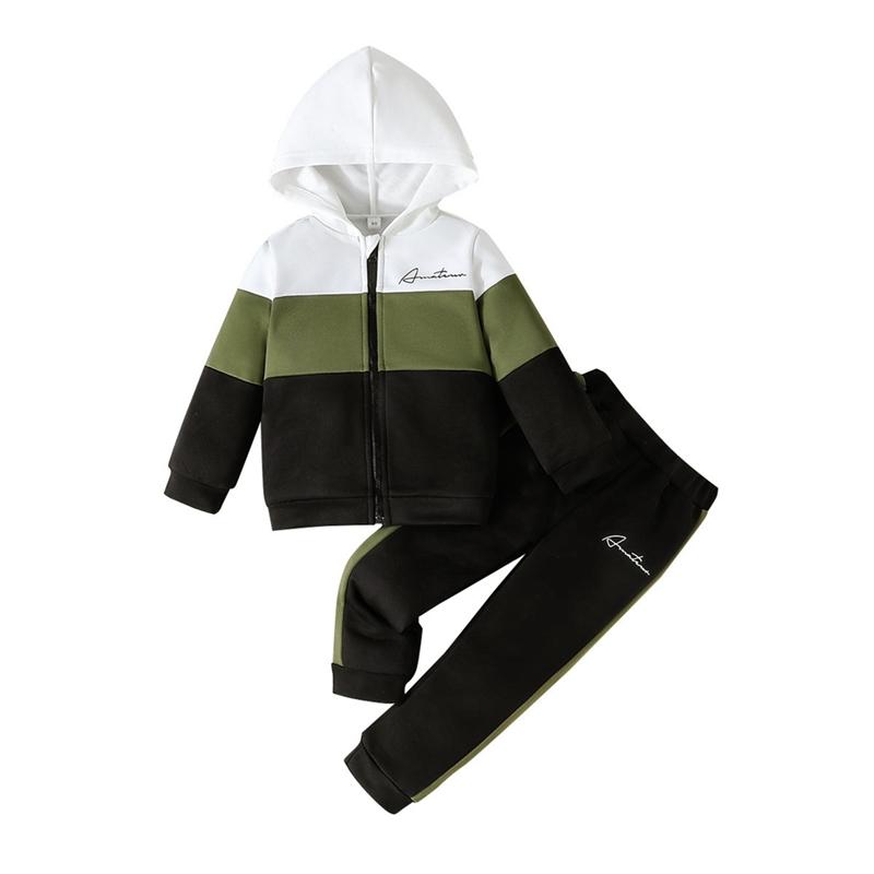 

Boys Spliced Color Zipper Hoodie And Pants Two-Piece Children s Clothing Set 130