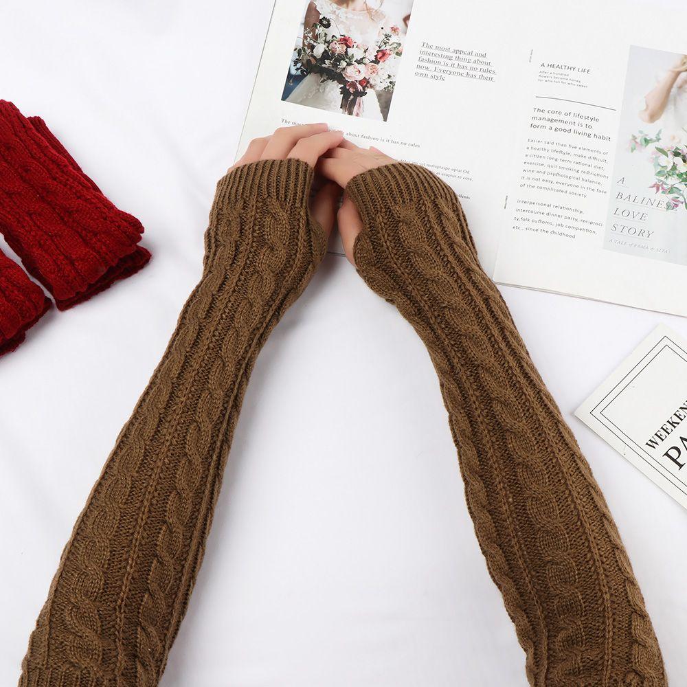 Fashion Autumn Winter Spring Fingerless Arm Warmers Wool Mittens Knitted Gloves Long Gloves