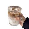Vertical Stripe Glass Coffee Cup with Lid and Straw - Thickened and Transparent Design