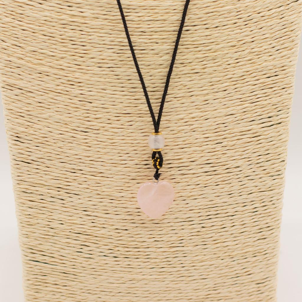 Cord Necklace Gemstone Pendant – Rose Quartz Heart