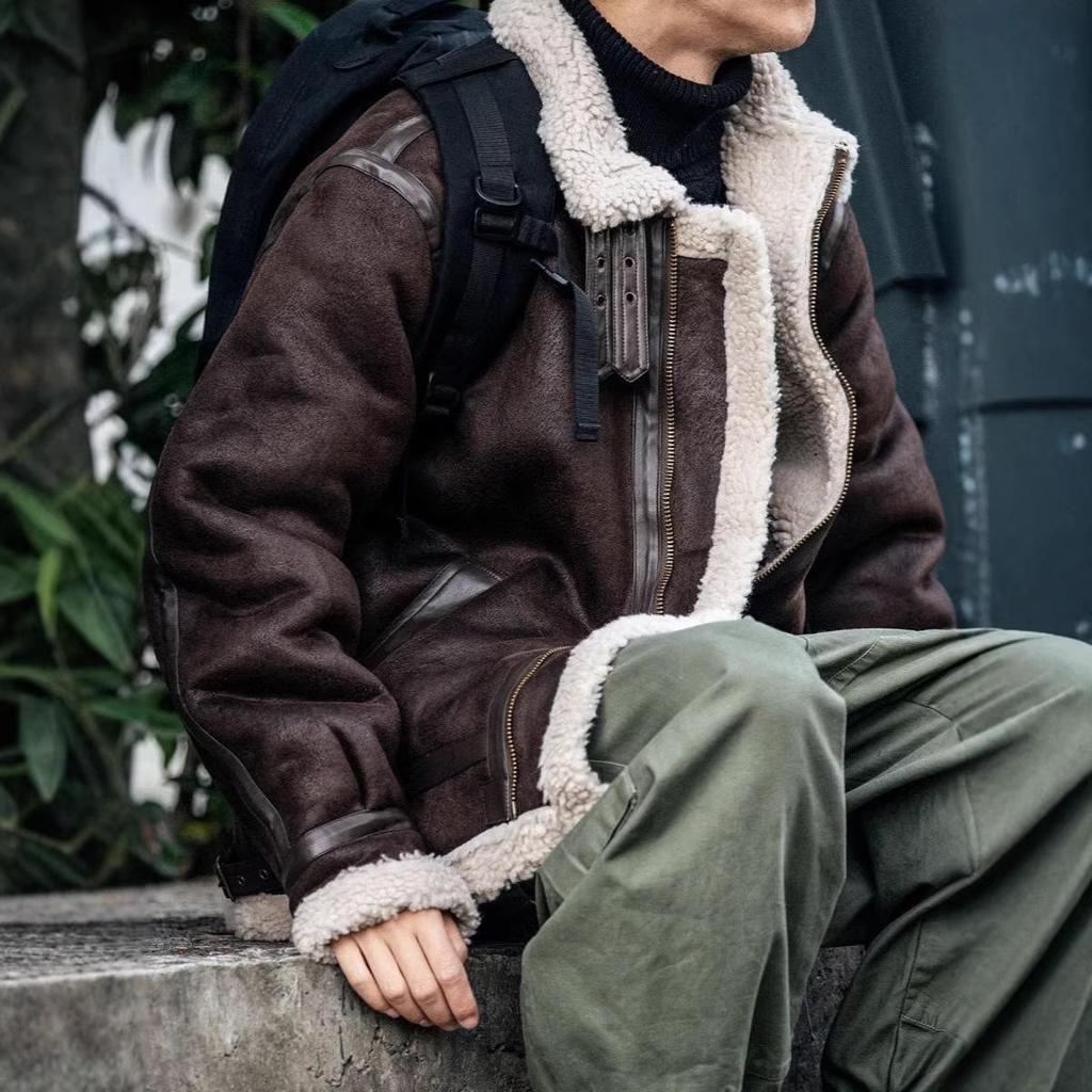 Herren Wildleder Revers Plüsch Pelzgefüttert Motorradjacke - Trendiger Winter Ledermantel