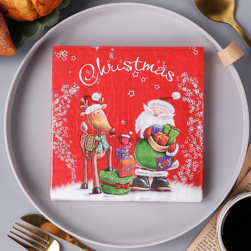 Christmas Printed Napkins - Festive Dining & Bakery Paper Napkins, Disposable Handkerchief Tissue for Home, Restaurant 20pcs/pack
