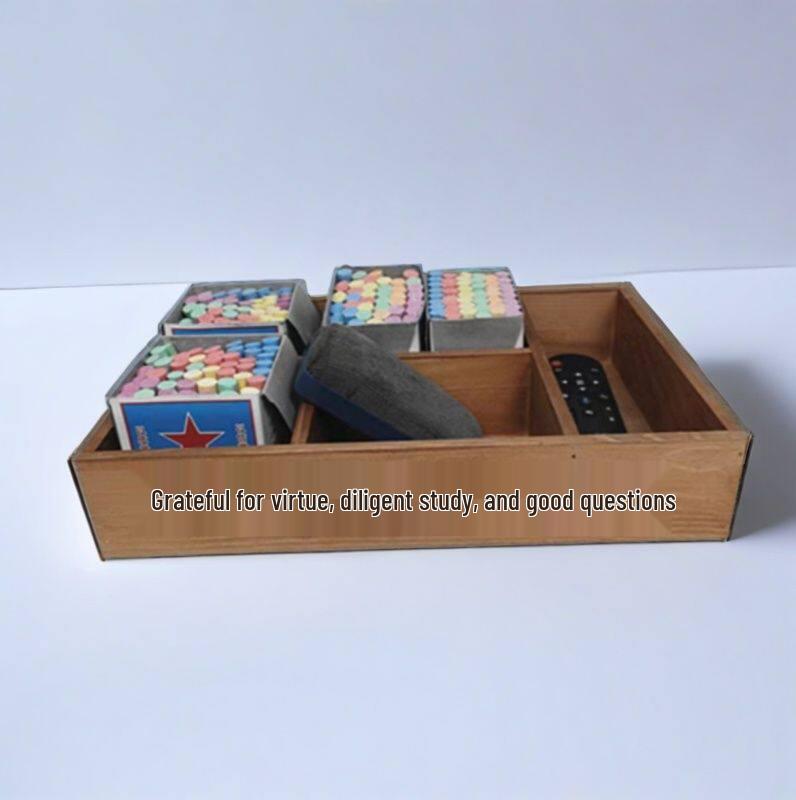 Wooden Multi-Grid Desk Organizer: Chalk, Pen, Key & Stationery Holder