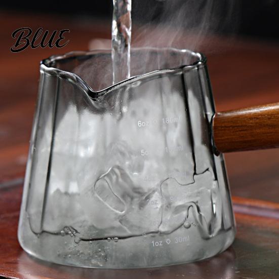 Glass Milk Cup Borosilicate Measuring Handle Pitcher Frothing with Wooden Handle High Clear Pouring Scale Vertical Pattern Decor for