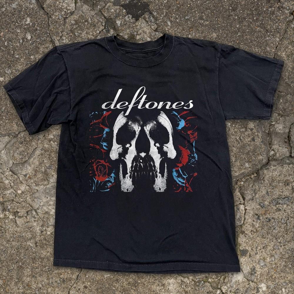 Deftones Рок Череп Кости Розы Панк Унисекс Черная Футболка Размер S-5XL Унисекс Футболка M