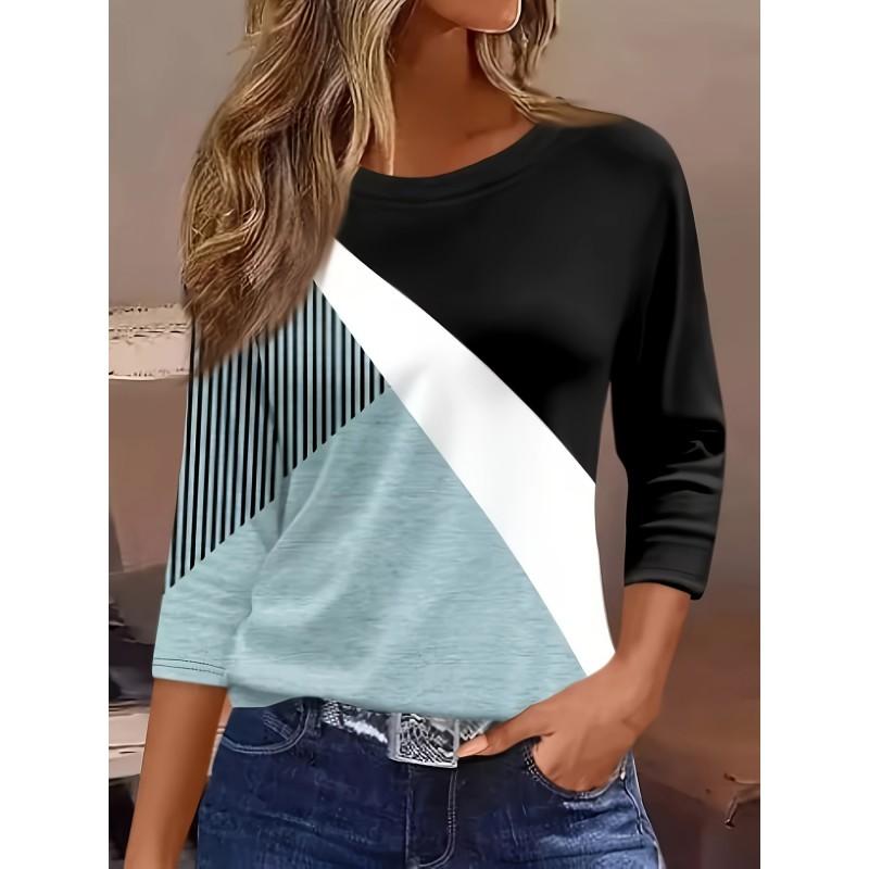 Womens Round Neck 3D Dinosaur Print Tee - Casual Fit 7/8 Sleeve 2025