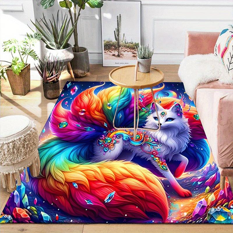 1pc Colorful Nine Tailed Fox Design Area Rug - Soft, Anti-Slip, and Durable Gaming Room Decor for Bedroom