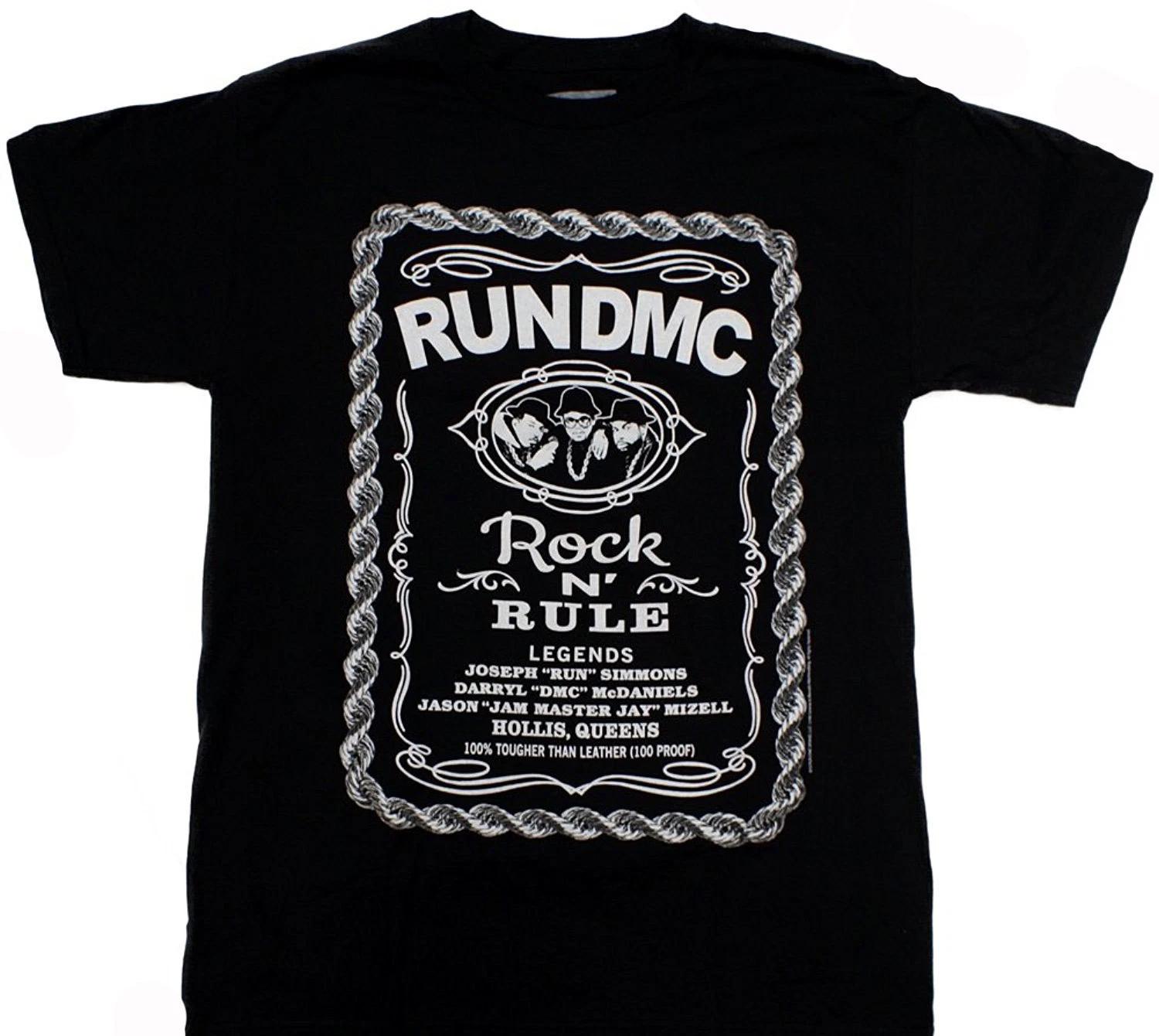 Run DMC - Rock and Rule Whiskey Label Adult 100% Cotton T-shirt Mens Tees Top - Hip hop music, Rap rock L