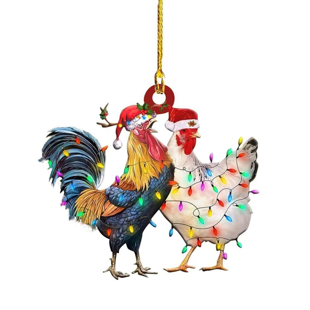 

Cartoon Style Acrylic Christmas Ornament Colorful Rooster And Apple Decoration Hanging 7