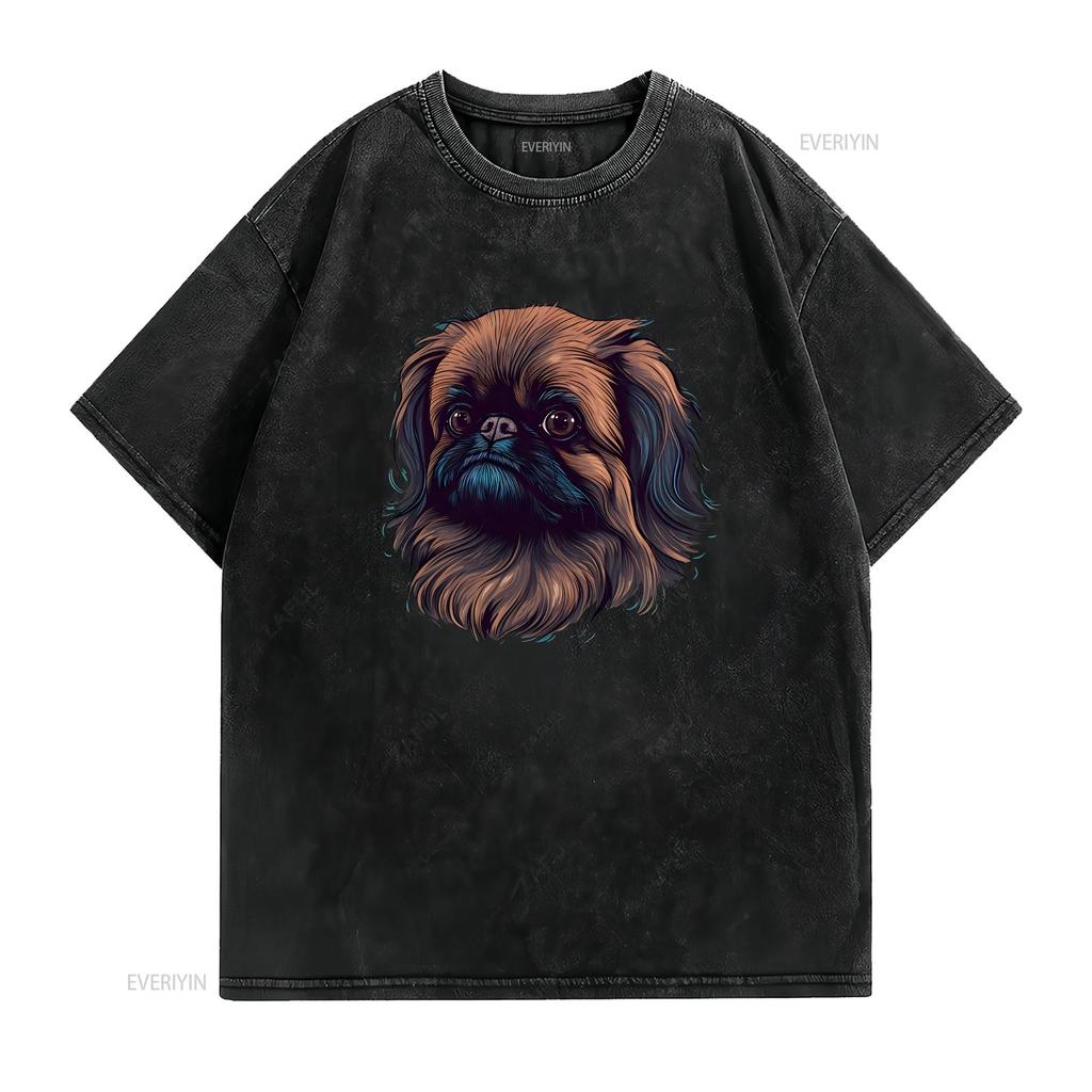 Pekingese T Shirt Lion Dog Mom Dad Owner  Vintage Washed Streetwear Comfortable Breathable Slightly Homme Stylish