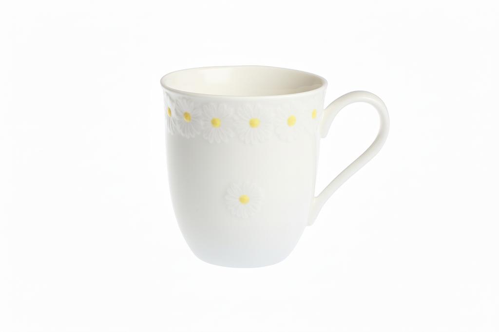 MUG FOR COFFEE, TEA, CHOCOLATE 300 ml WHITE CERAMIC DESIGN DAISY LINE