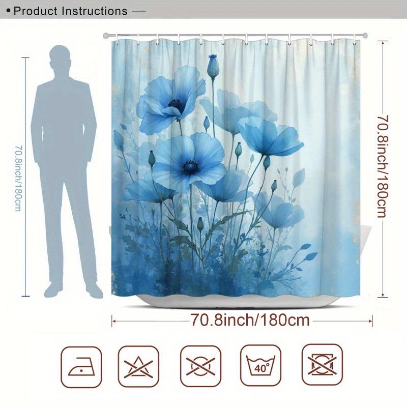 Blue Flower Shower Curtain Dreamy Print Polyester Shower Curtain With Hooks For Elegant Spa Bathroom Decoration