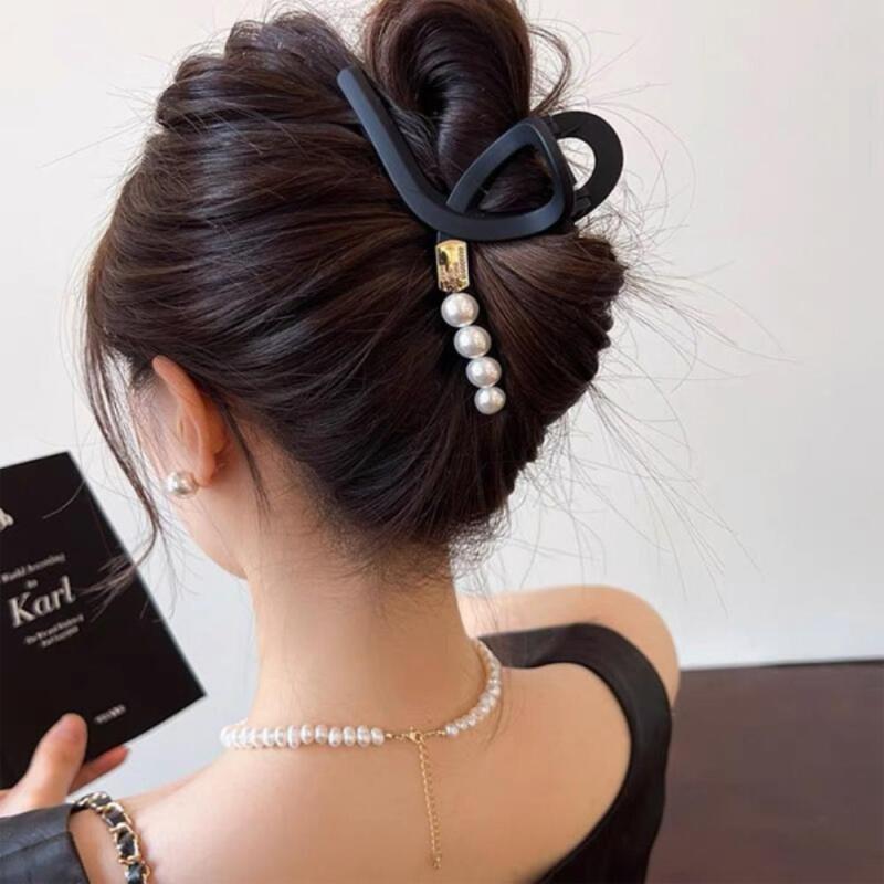 Matte hair clip bling big size twist pearl hair pin brown