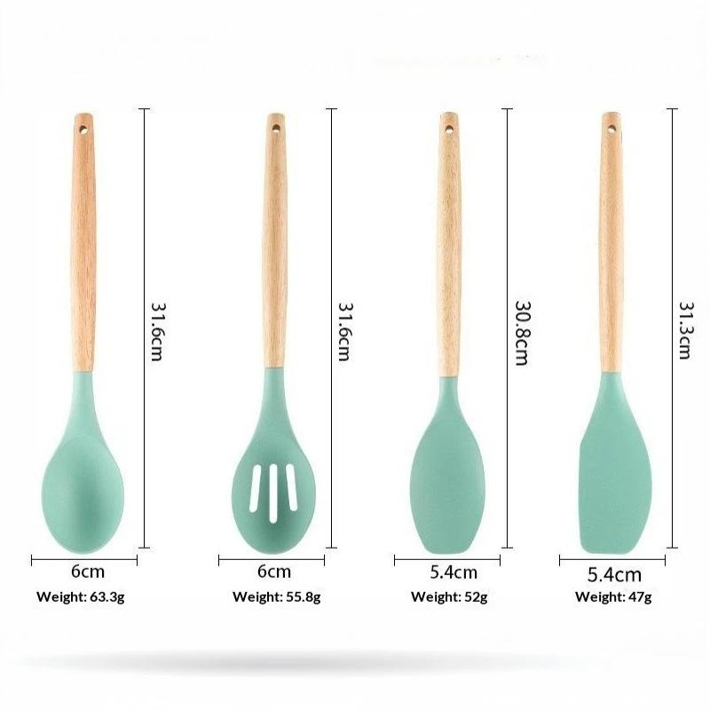 Wooden Handle 19 PCS Silicone Kitchen Utensil Set Food Grade Sharp Knives for Beginner Chef Cooking Use