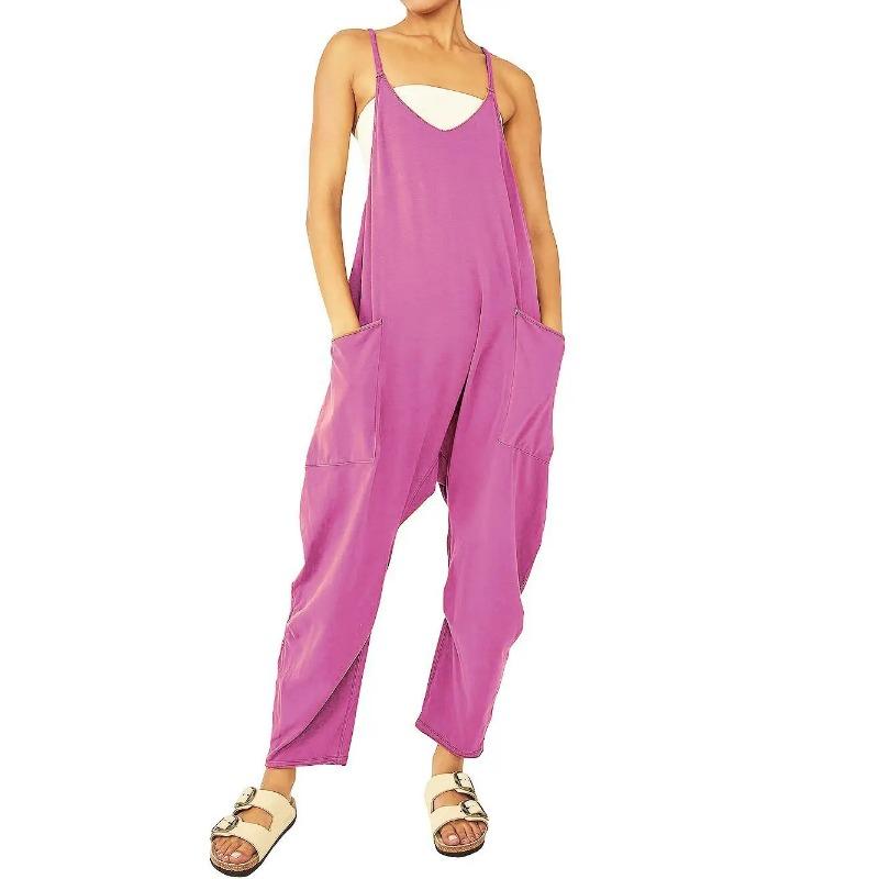 

Літні суцільні мішкуваті штани Lady Casual Suspenders Europe and the United States Fashion Solid Color Loose Pants Cargo 5XL рожевий червоний колір