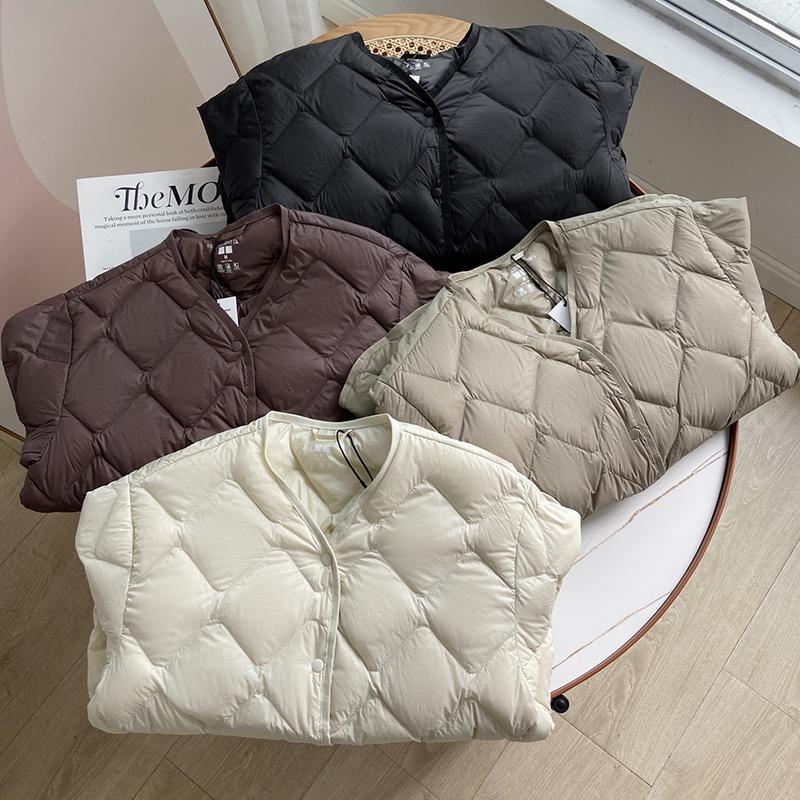 Chaqueta Plumífero Ligera con Cuello en V para Mujer - Abrigo Corto Casual de Otoño/Invierno