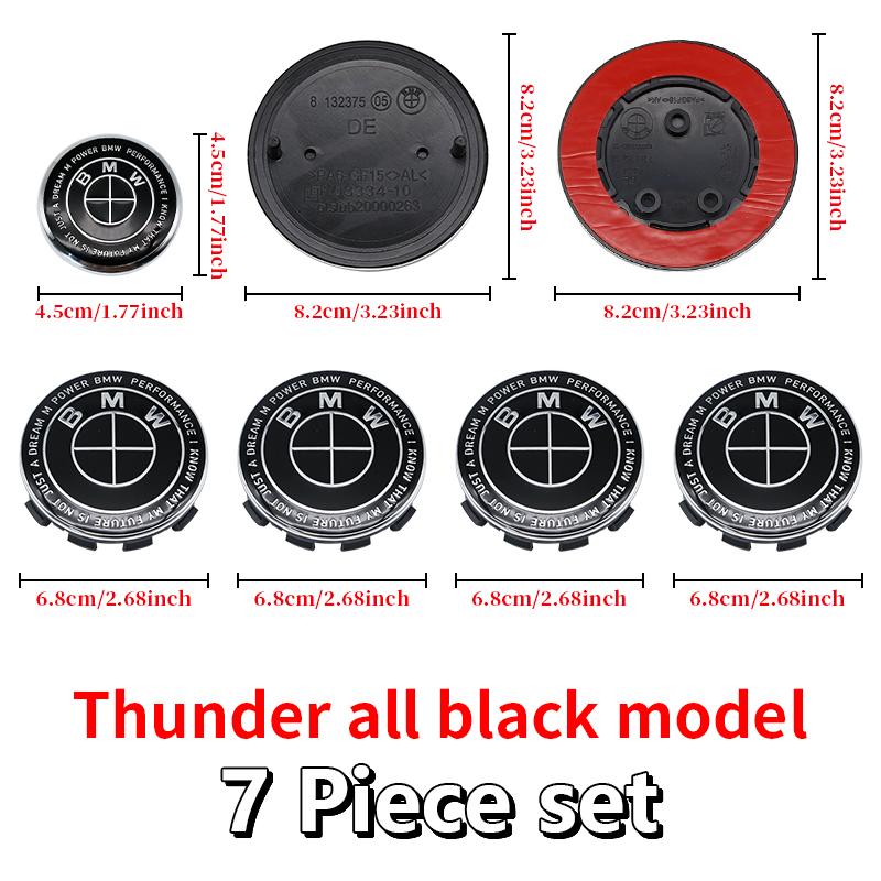 Black 82mm Front Hood Emblem 74mm Rear Badge For BMW 68mm 56mm Wheel Hub Cap 45mm Steering Wheel ABS Auto Tuning Accessories