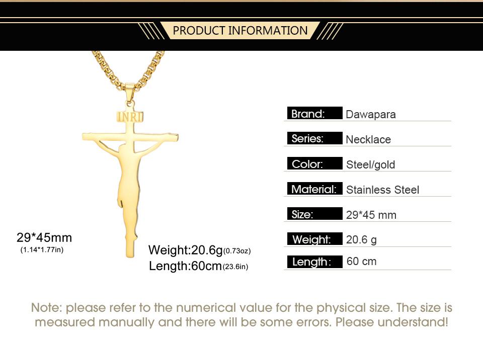 Dawapara INRI Crucifix Jesus Cross Pendant Necklace Christian Catholic Men Faith Necklace Stainless Steel Jewelry