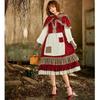 Lolita Nostalgisches Spitzen-Rotkäppchen Cosplay Kleid - Weinrot Halloween Kostüm