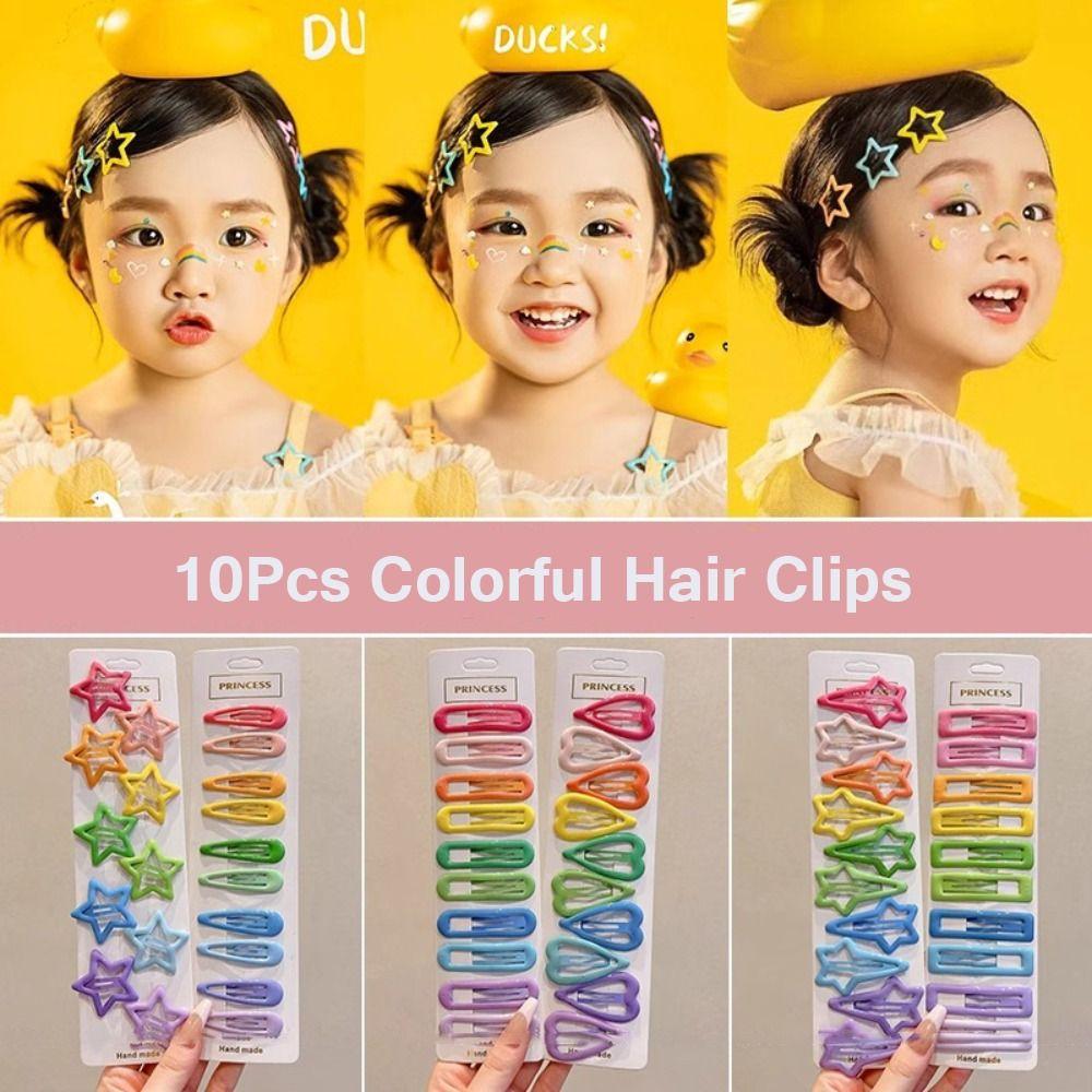 10Pcs Star Heart Shaped Hair Clips Alloy Side Clips Cute Hairpins