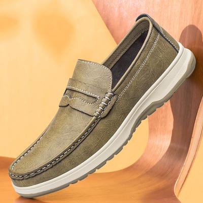 Fashion Spring New Men's Round Toe Comfortable Anti Slip Thick Soled Casual Leather Shoes Fashionable Men's Sports Fit Outdoor Shoes