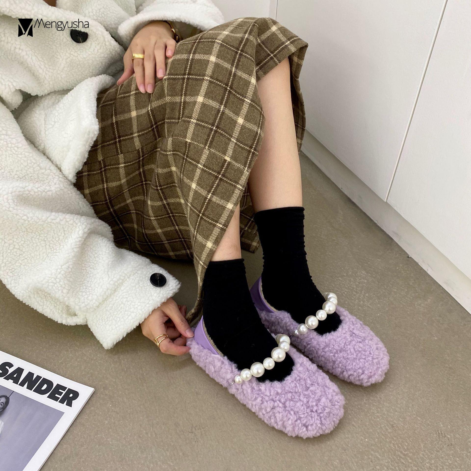 Модные роскошные мокасины из вьющейся шерсти и меха женские флисовые туфли Мэри Джейн — фото 5