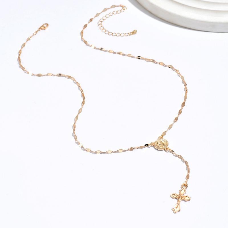 Long Tassel Cross Necklace Vintage Premium Jewelry Female White Hair Virgin Portrait Sweater Chain