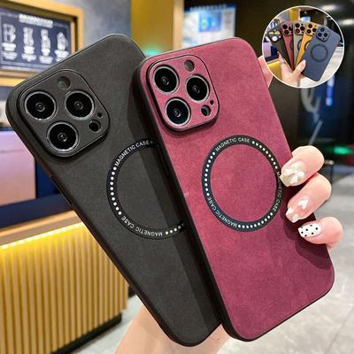 Sheepskin Leather For Magsafe Magnetic Wireless Charging Case For Iphone 13 12 Pro Xs Max X Xr 11 14 Pro Max Plus Bumper Cover