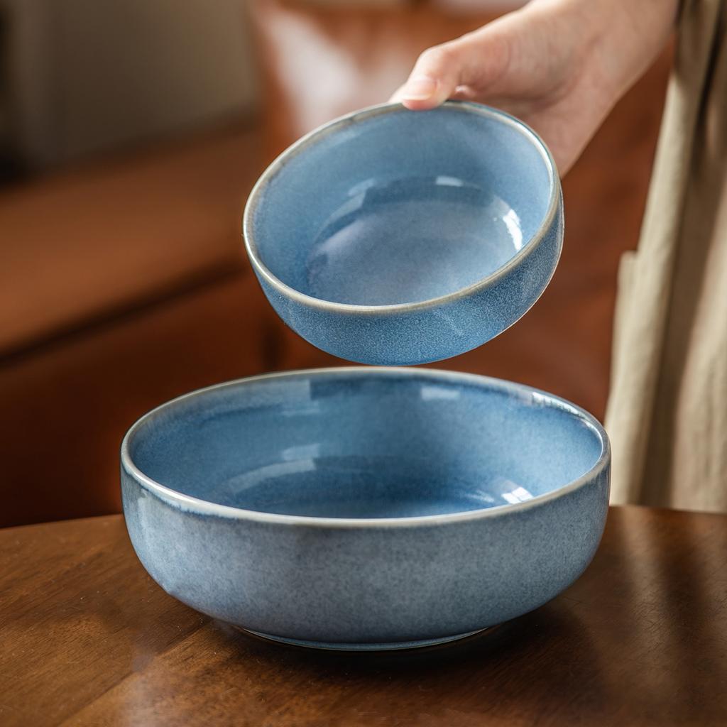 High Value Blue Glaze Ceramic Bowl Household Noodle Bowl Salad Bowl Restaurant Hotel Commercial Tableware Bowl Round Vegetable Bowl