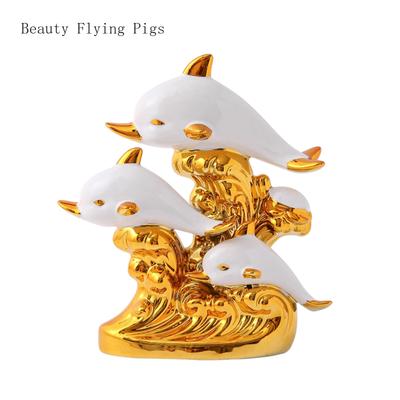 1PCS Handmade Ceramic Creative Dolphin Ornament Home Office Desktop Living Room Entrance Small Ornament